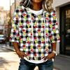 Women's Casual 3/4 Sleeve Hooded Christmas Print Top Festive Pullover T-Shirt for Holiday Outfits
