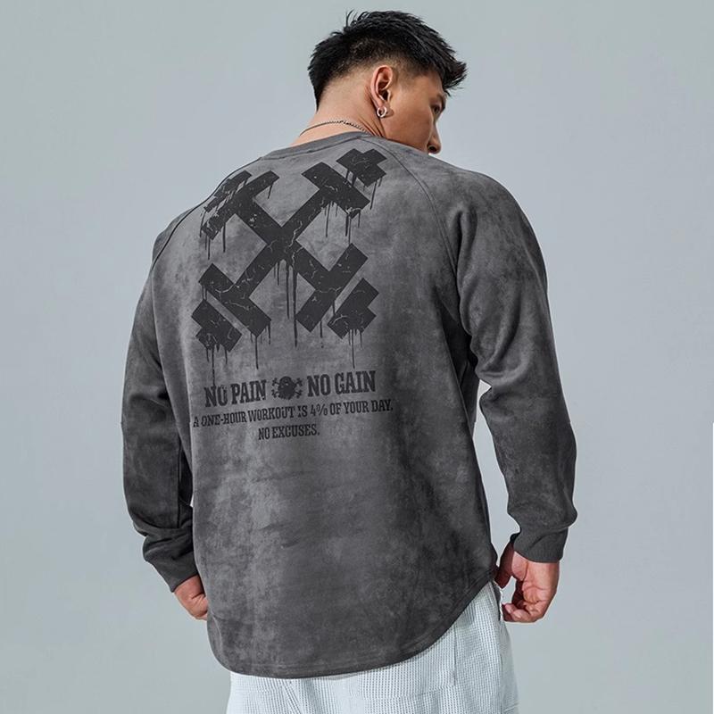 

American soft high quality fabric wrinkle-resistant men s street sports casual breathable loose fashion trend comfortable long sleeve tops 2XL темно-серого