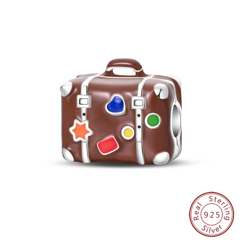 Copper Fashion Colorful Travel Luggage Charms Beads Fit Qikaola Original Bracelets Diy Anniversary Jewelry For Wome