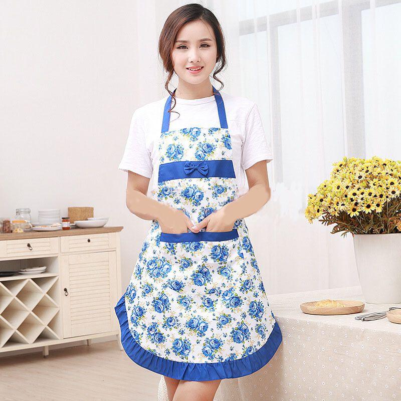 Elegant Women Floral Kitchen Bib Apron With Stylish Pockets For Cooking And Baking