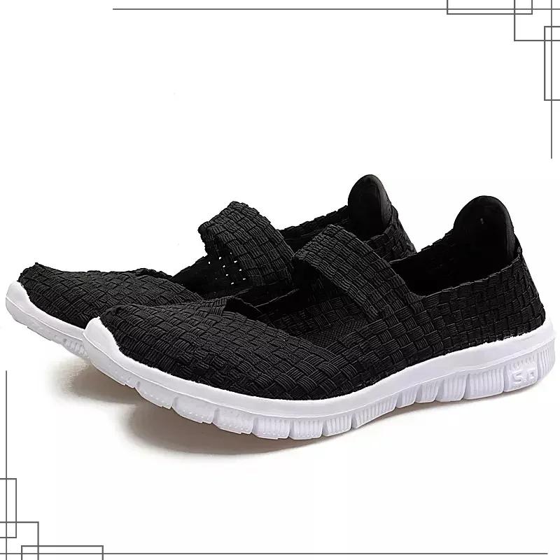 Fashion Plus Size Women Flat Shoes Elastic Band Weave Shoes Women Comfort Flat Shoes Women Casual Loafers Zapatos De Mujer