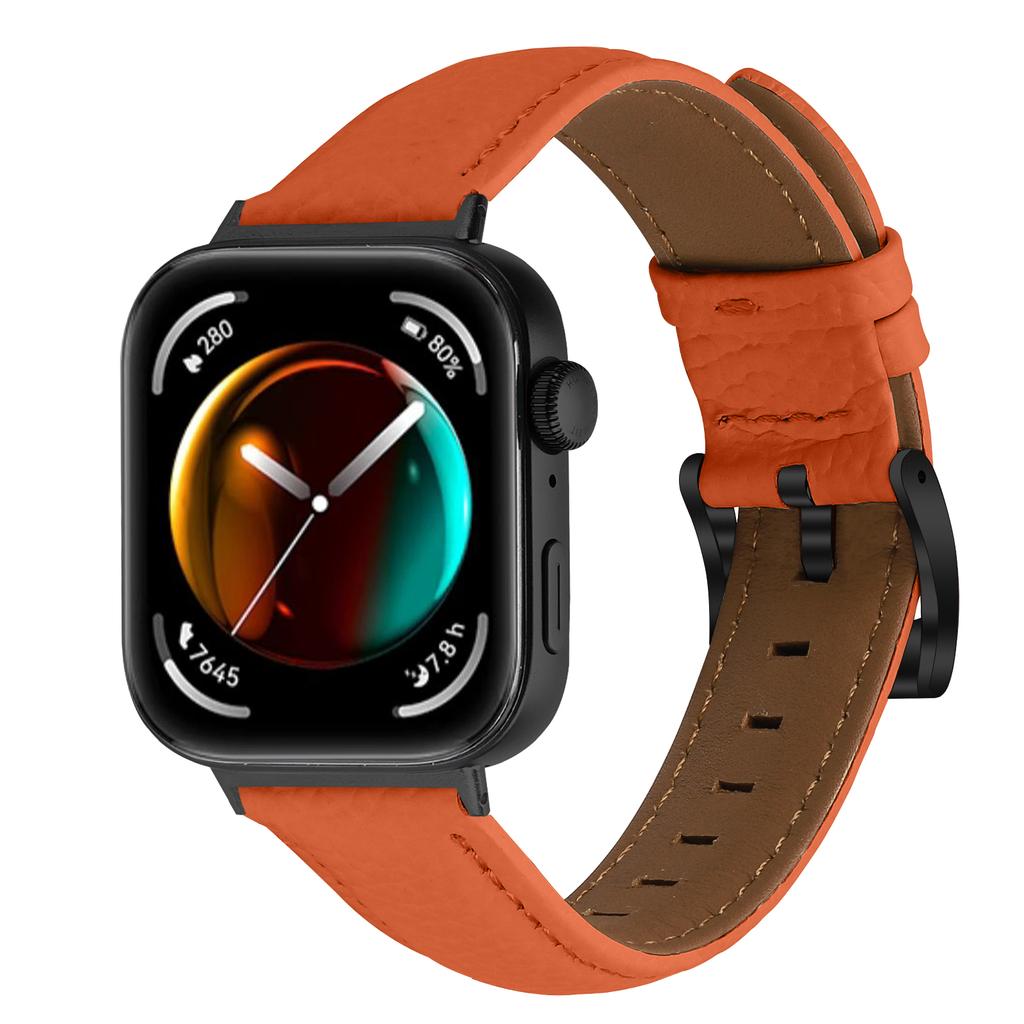Litchi Textured Genuine Cow Leather Strap with Electroplated Buckle for Huawei Watch Fit 4 Pro/Fit 4/Fit 3 Pointed-End Watch Band