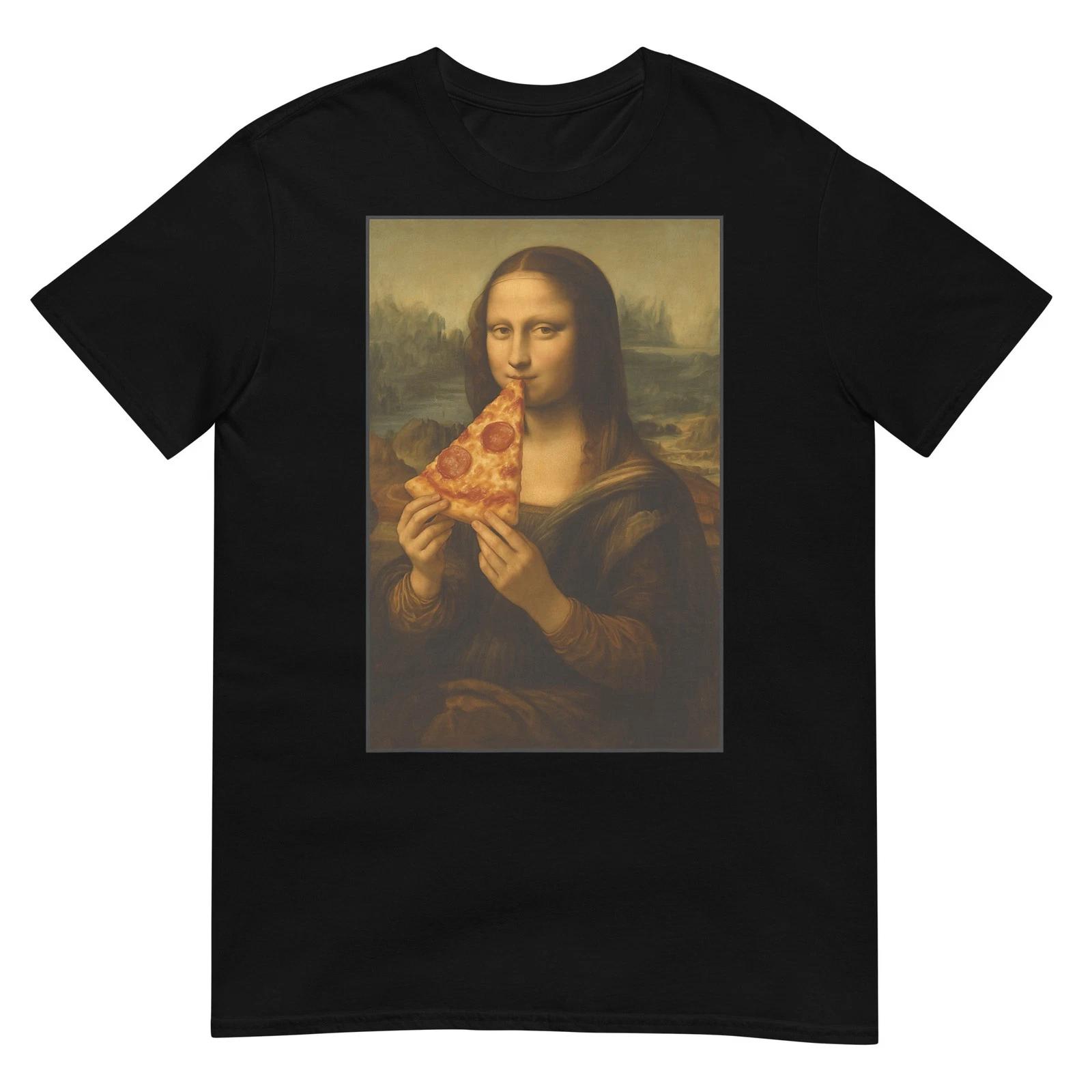 Mona Lisa Eating Pizza Funny Classic Art Pizza Foodie Mashup T-Shirt 3XL