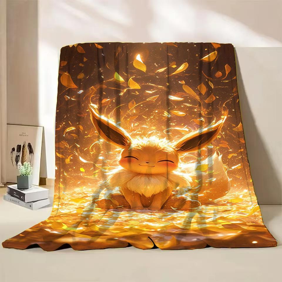 Pokémon Evoli Flanell-Kuscheldecke für Bett Sofa Zuhause Schlafzimmer Büro Reisen Kinder-Überwurfdecke Kinder Winter Warm Weich Geschenke