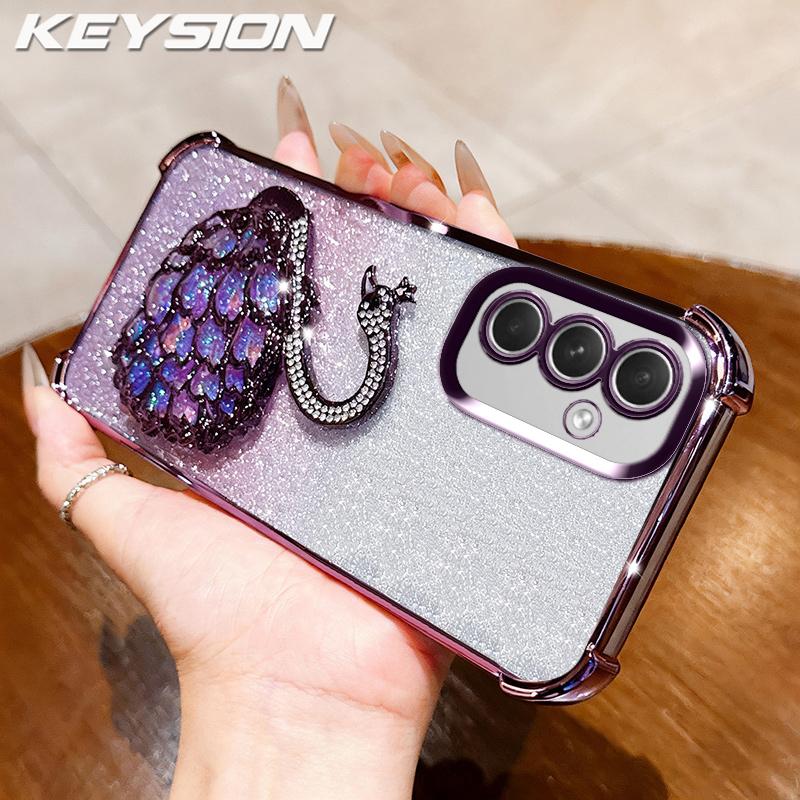 

KEYSION Ударостійкий чохол з покриттям TPU для Samsung A54 5G A34 A24, блискучий, з камінням, лебедем, підставкою, задня кришка для Galaxy A14 4G 5G for Samsung A14 5G фіолетовий