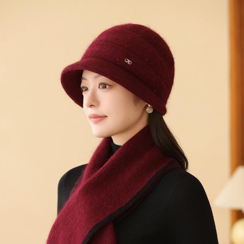 Women Winter The Elderly Hat Warm Ear Protector Piled Thickened Bucket Hat Cold Knitted Wool Basin Hat