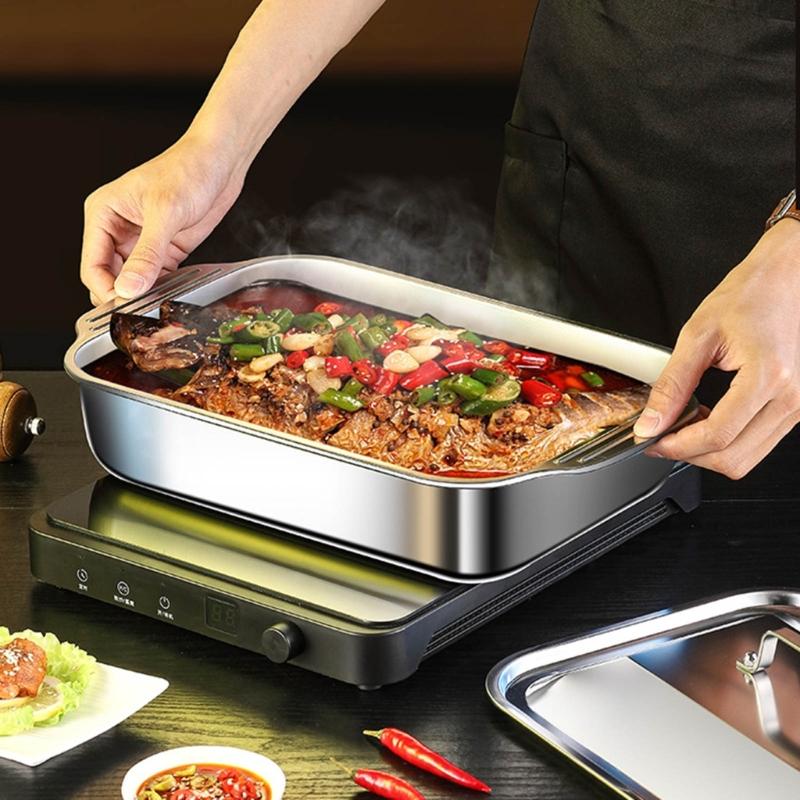 Multifunctional Stainless Steel Serving Tray Square Silver Food Platter Rusts Resistant Dishwasher Safe Dinner Tray