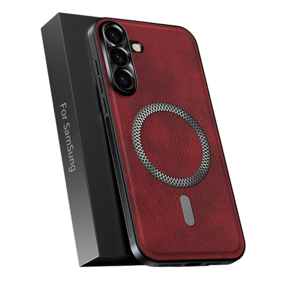 For Samsung Galaxy S25 Case Compatible with MagSafe PU TPU PC Phone Back Cover with Metal Lens Frame