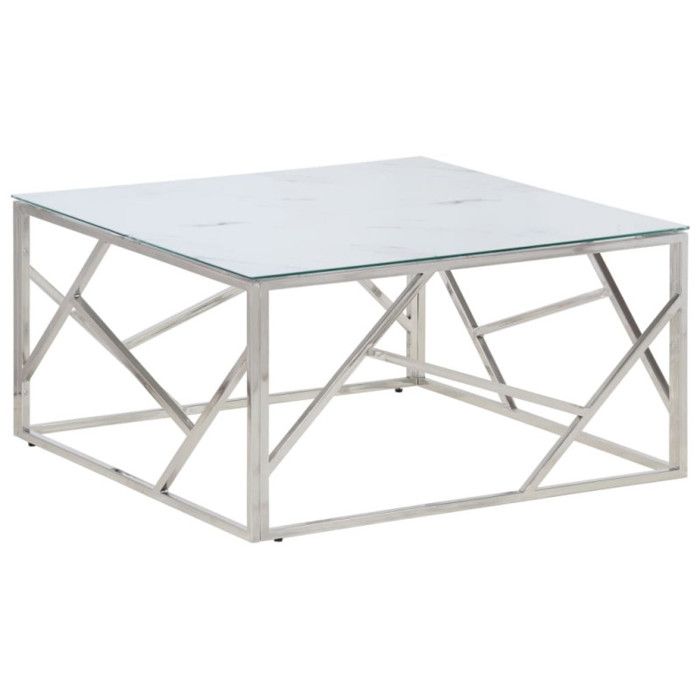 VidaXL Coffee Table Silver Stainless Steel and Tempered Glass 349947