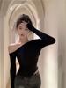 Black Off Shoulder T Shirt With Embroidered Design For Sexy Girl Style