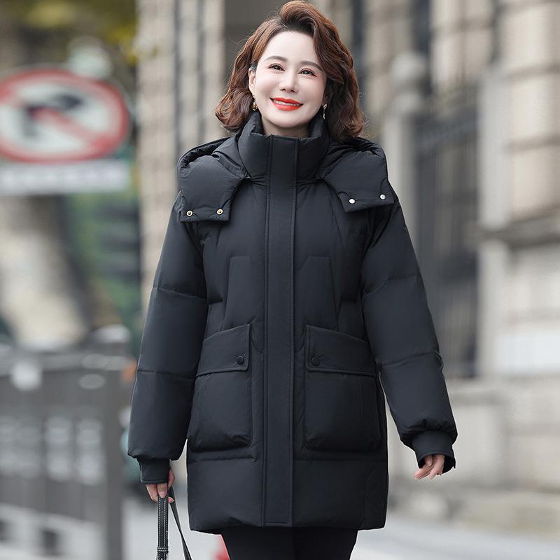 Genuine white duck down jacket women's medium and long new large size thickened loose mother winter duck down jacket