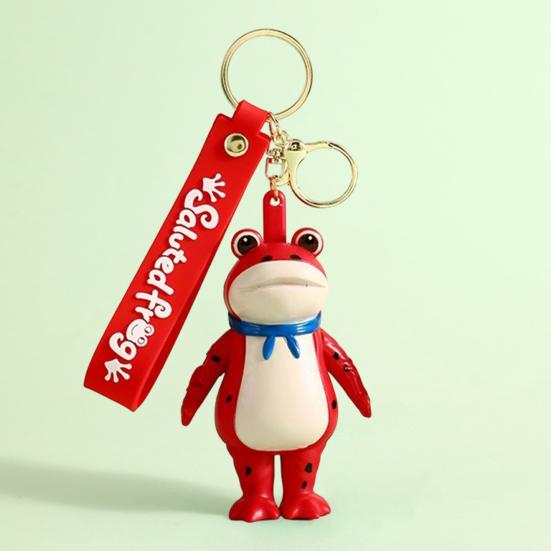 Frog Keychain Saluting Button Link Hands Realistic Texture Blue Scarf Frog Key Chain Mini Portable Lobster Clasp Backpack Pendant