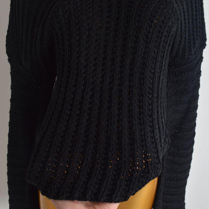 Spring & Fall New Lazy Wind V-neck Long-Sleeve Knitwear Women's Clothing Sexy Cutout Bell Sleeve Loose Sweater Top