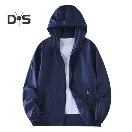 

Мужское летнее солнцезащитное пальто с капюшоном и длинными рукавами на молнии, анти-УФ-куртка с карманами, однотонная уличная верхняя одежда из ледяного шелка L темно-синий