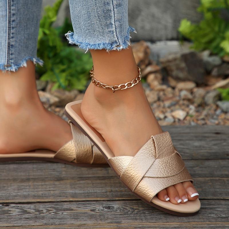 2025 New Summer Designer Woman Flat New Slippers Woven with Comfortable Women's Shoes Casual Bottom Slippers Women's Shoes