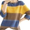 Autumn Hollowed Out Pullover Sweater for Women with Three Quarter Sleeves, Striped Loose Color Matching Casual Knit Sweater for Women's Inner Wear
