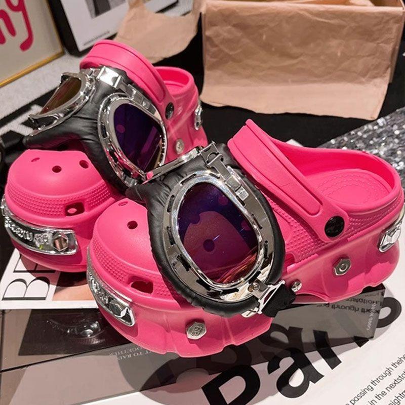 [BRSO] Paris Hole Shoes Summer Punk Style Heightened Thick-soled Metal Rivets Fashion Slippers Bag Head Sandals