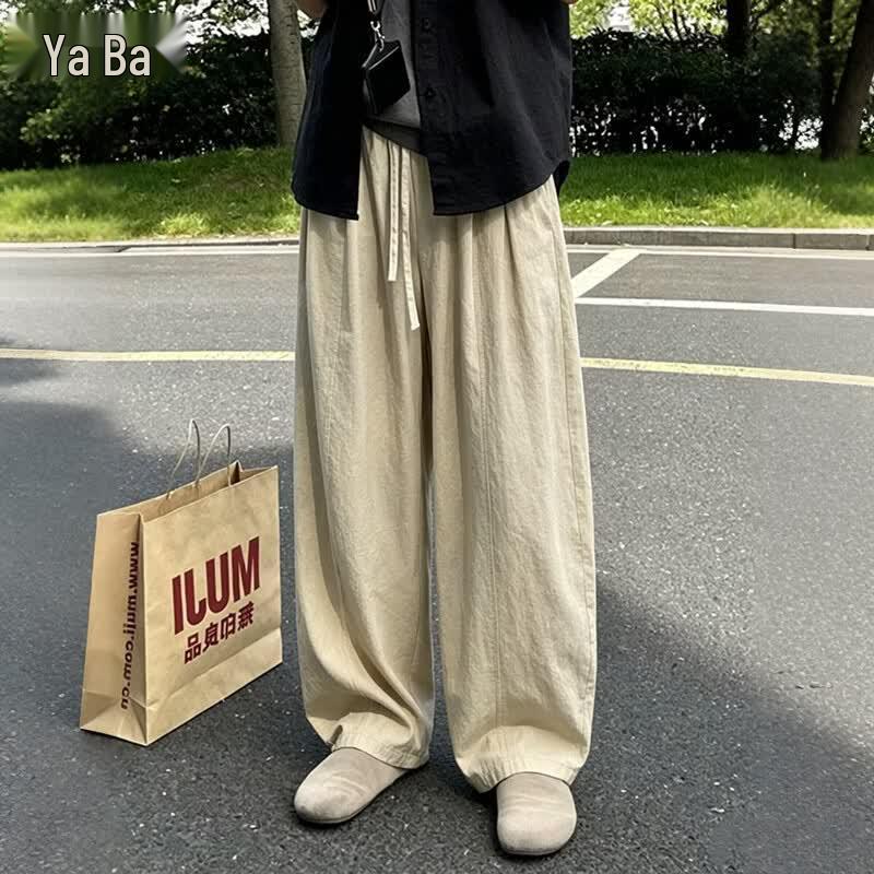 Yalu Men s Relaxed Fit Imitation Linen Straight Leg Pants M
