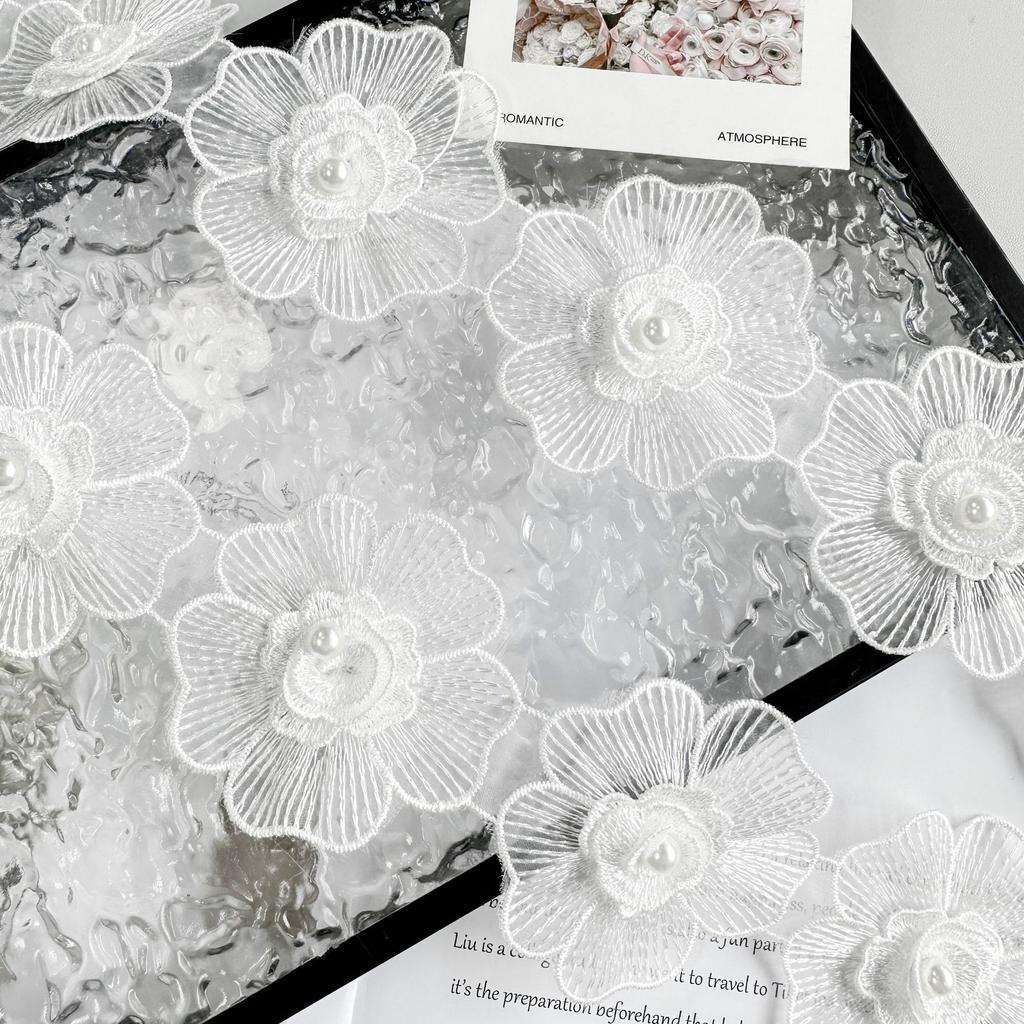 White Beaded Organza Three-Dimensional Flower Decorative Clothing Dress Lolita Hair Accessories Headgear Bag Lace Accessories
