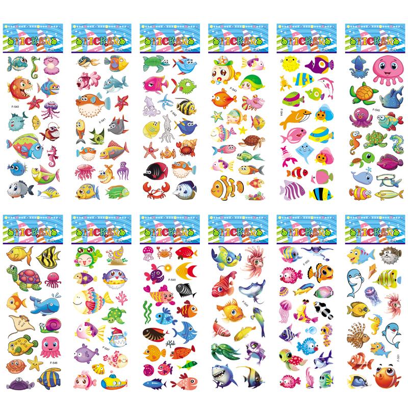 12 Sheets/Pack Kids Stickers 3D Puffy Bulk Cartoon Zoo Animal / Fruits Various Scrapbooking Stickers for Girl Boy Birthday Gift