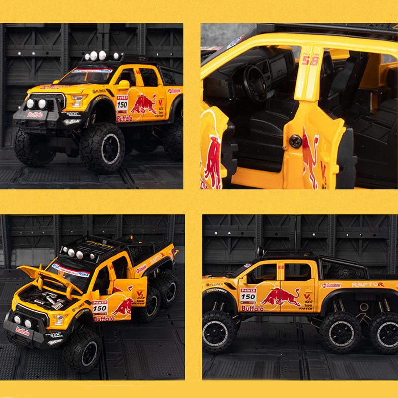 1/28 Ölçekli Ford Raptor F150 pres döküm model araç Oyuncak, Geri Çekin Oyuncak Araç Ses ve Işık ile Çocuklar için Yürümeye Başlayan Erkek Kız Hediye Koleksiyonu