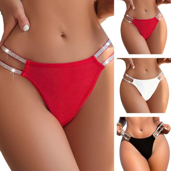 Shiny Rhinestone G-string Sexy Underwear Seamless Stretch Glitter Strappy Thongs for Women Low Rise Panties