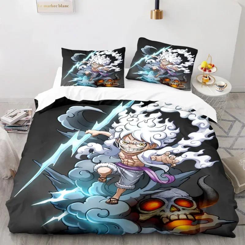 One-Piece Anime Duvet Cover Set Printed Nika Luffy Gear Cartoon Twin Size Bedding 3-pieces Set Home Decor Gifts
