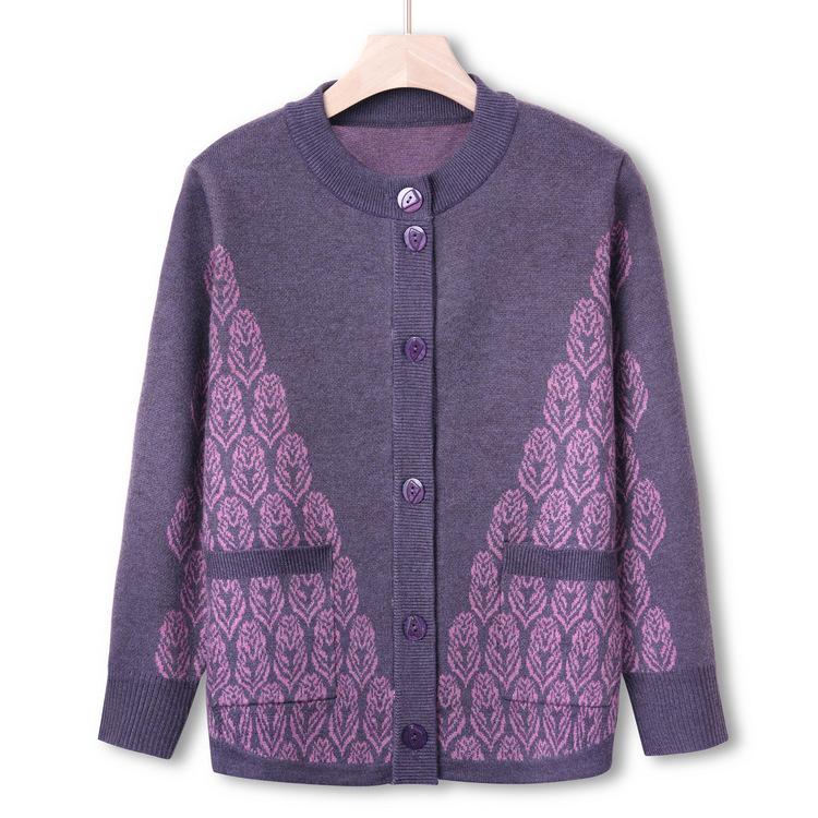 Pull Tricoté Cardigan pour Femmes d'Âge Moyen et Âgé Grande Taille Vêtement de Mère Pull d'Automne Veste Haut Ample pour Vieille Grand-Mère