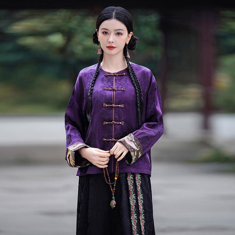 

Женский весенний этнический кардиган с длинным рукавом и золотой вышивкой в стиле колор-блок Extra Extra Large фиолетовый