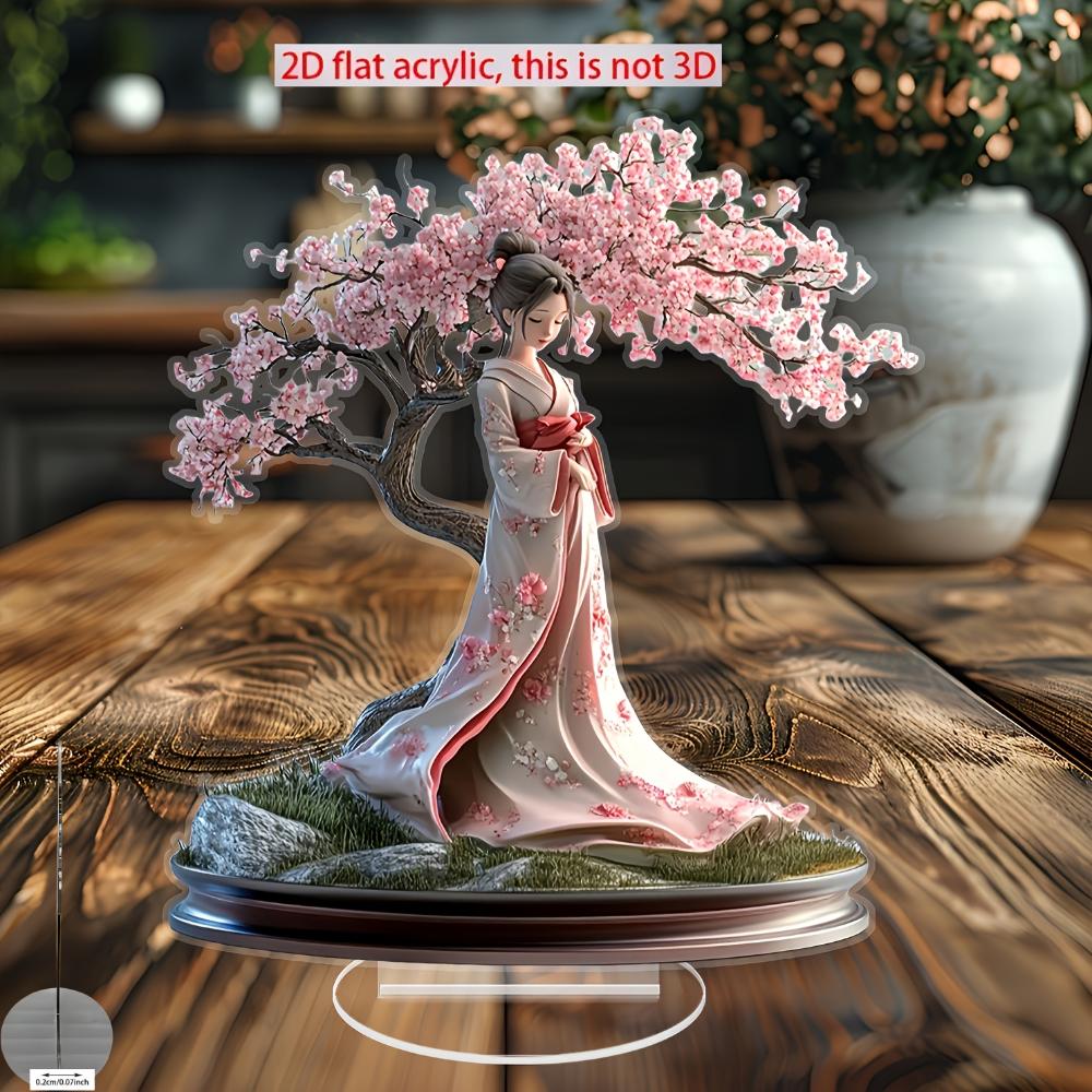 Flat bohemia style grids crystal japanese kimono lady statue, desktop decoration, suitable for home, office, living room, bedroom