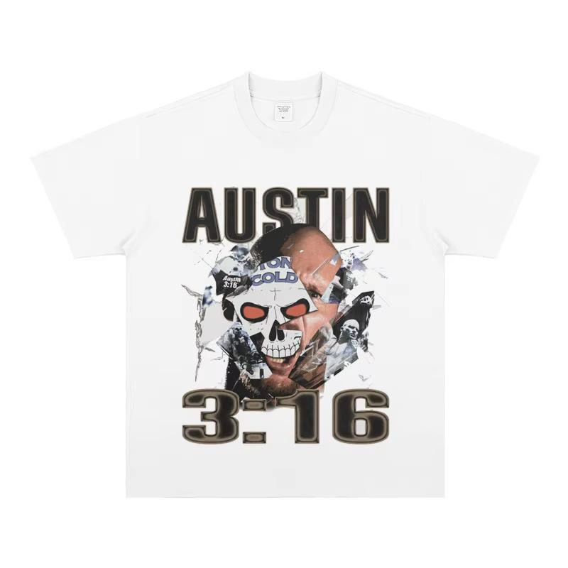 Summer Men New Stone Cold Steve Austin WWE Tshirts Wrestling Pure Cotton Vintage Short Sleeve T-shirt High Quality Luxury Brand