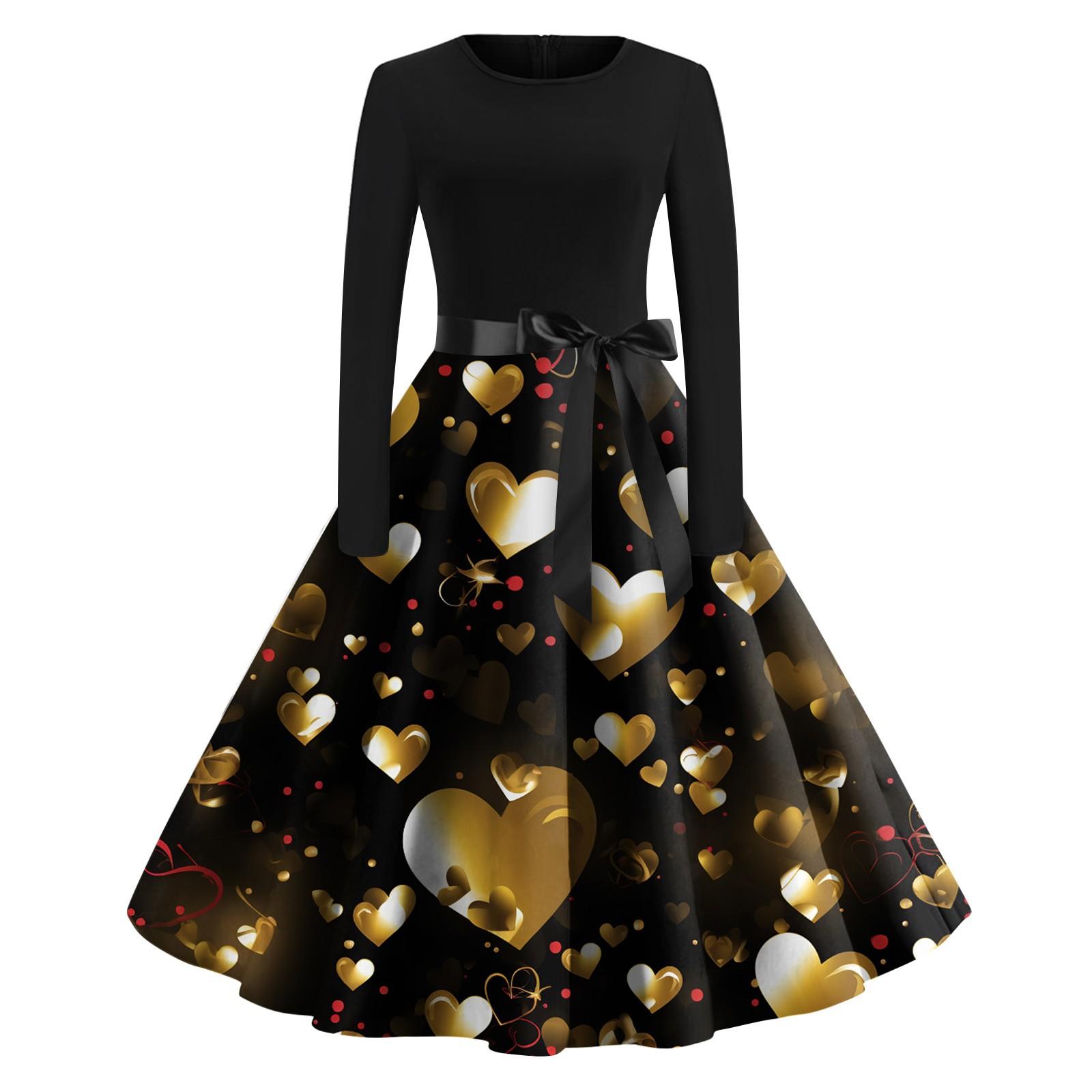 Женское винтажное классическое платье с длинным рукавом и принтом ко Дню святого Валентина — фото 6