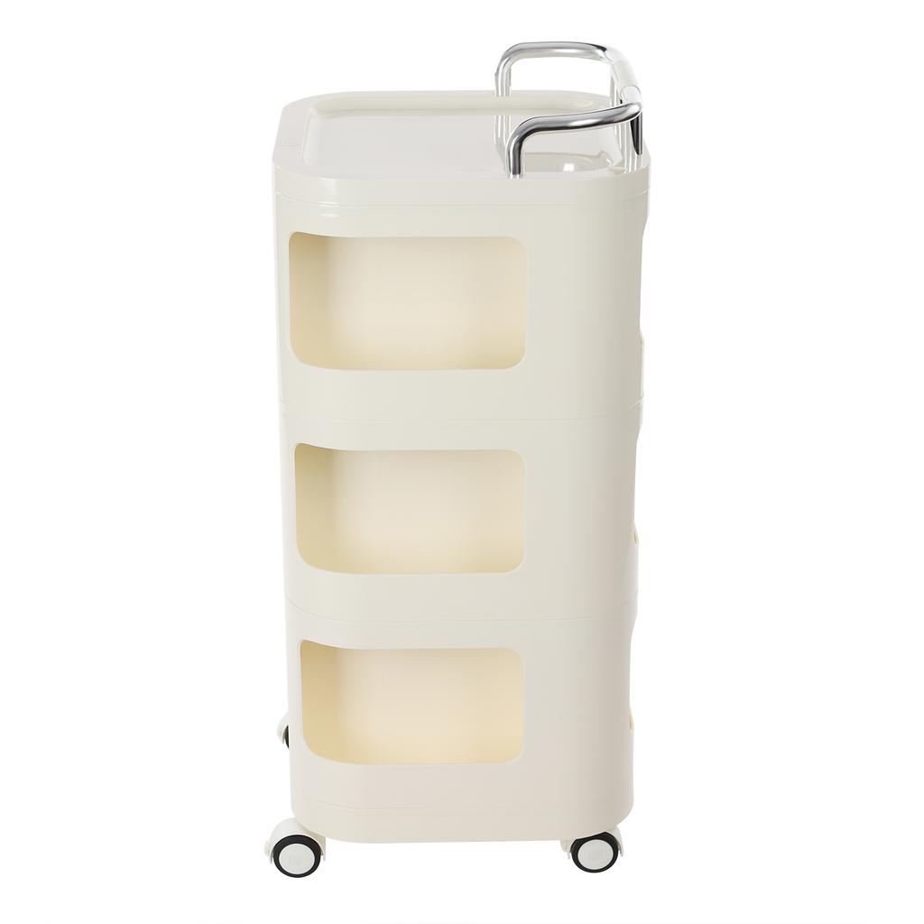 Storage Cart, 3Tier Storage Cart, Storage Rack with Wheels Rounded Corners Stainless Steel ABS for Homes, Barber Shops, Office