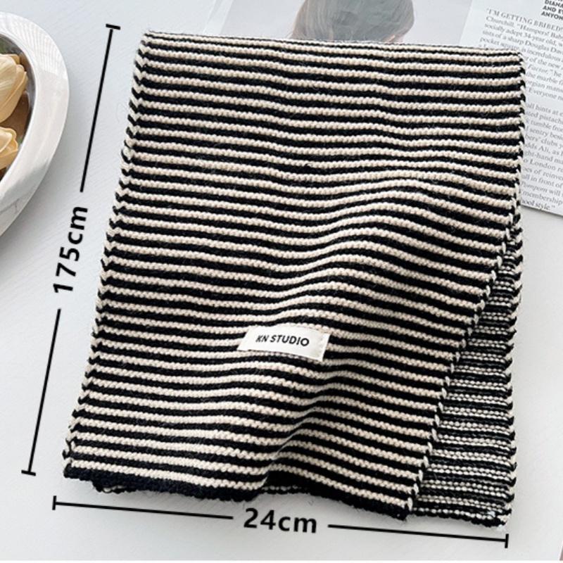

2026 New Fashion Luxury Winter Warm Knitted Scarf Women Black and White Stripe Scarves Shawls Lady Soft Wraps Neckerchief