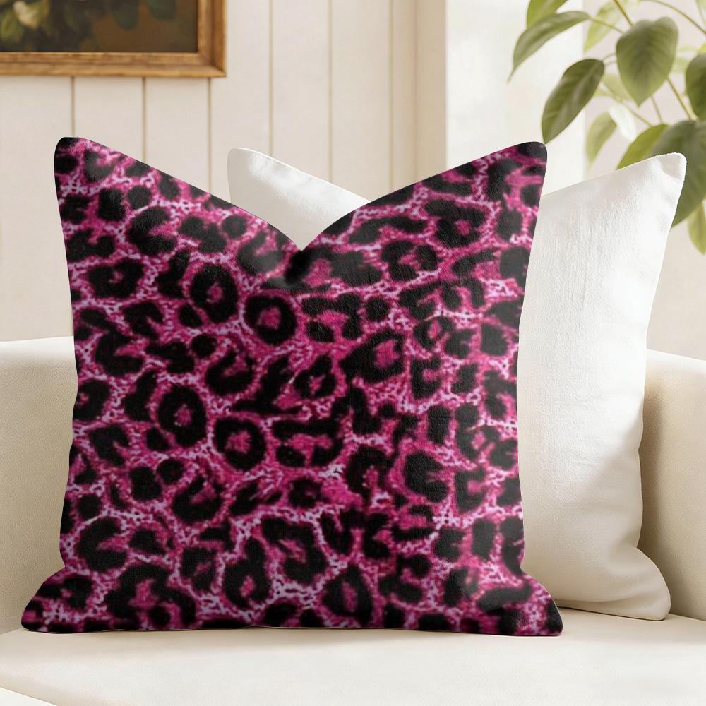 Rosa Leopardenmuster Kissenbezug Natürlicher Leinenstoff Beidseitiger Druck Zierkissenhülle für Sofa Couch Heimdekoration