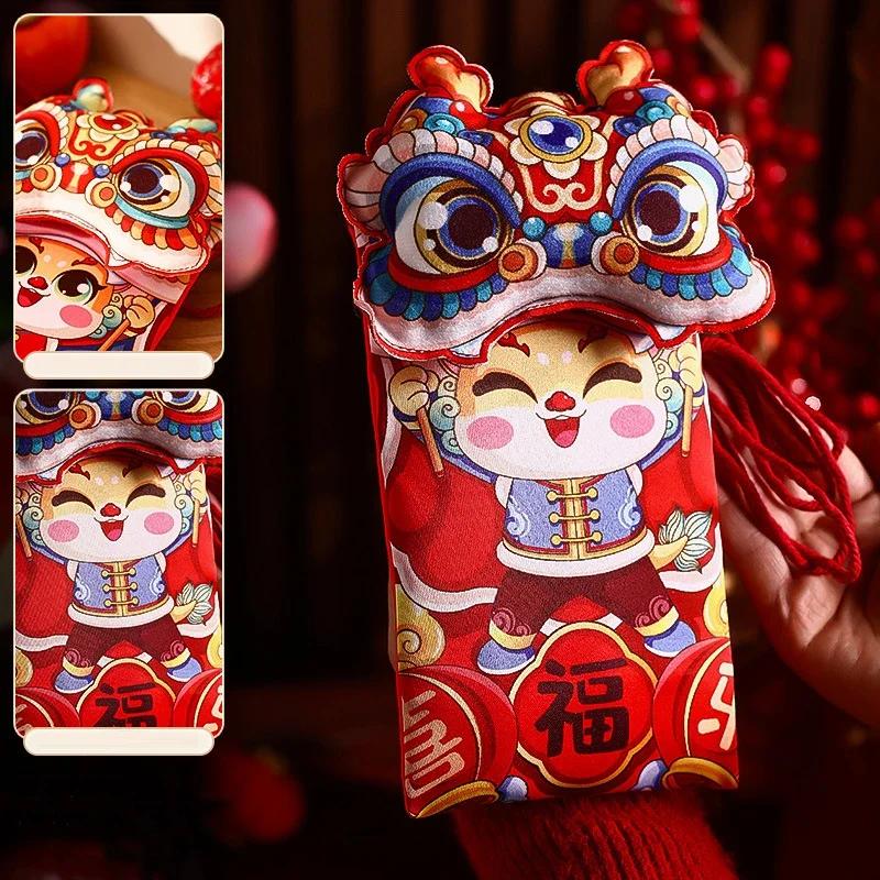 New Year Red Bag 2025 New Year Spring Festival Lucky Money Bag High-capacity Red Envelope Messenger Bag High-end Fabric Print