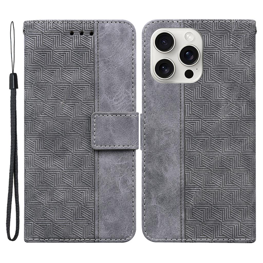 For iPhone 16 Pro Case PU Leather Geometry Imprint Wallet Phone Cover