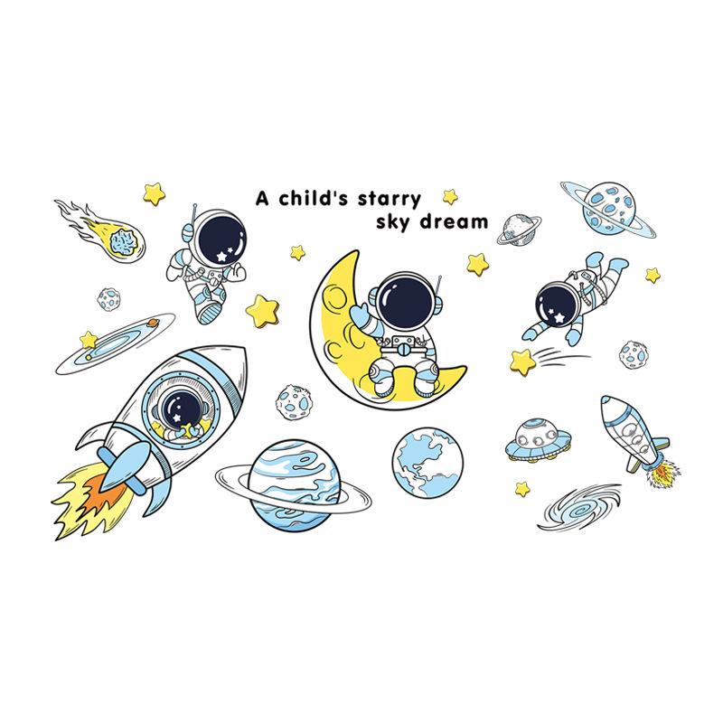 DIY Space Astronaut Wall Decal Boys' Room Wall Decal Decorative Children's Room Cosmic Sky Background Wall Art Wallpaper
