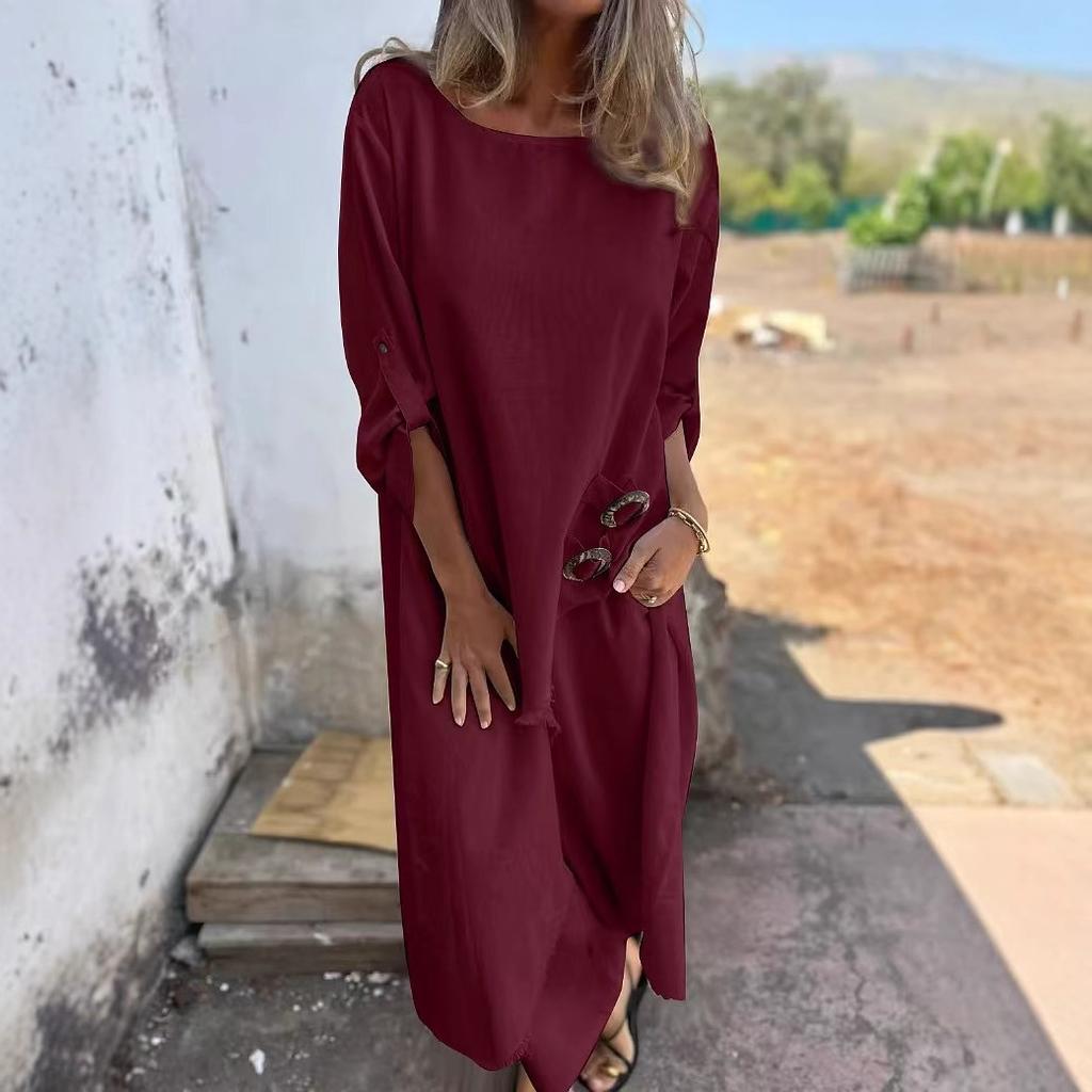 Spring Summer 2 Pcs/Set Women Top Pants Suit Ninth Sleeves with Cufflink Irregular Ripped Mid Length Blouse Wide Leg Trousers Set Casual Daily Outfit
