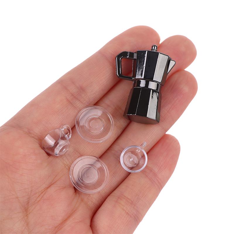 1Set 1:12 Dollhouse Miniature Coffee Pot Metal Kettle Moka Pot W/Cup Tray Kitchen Home Model Decor Toy Doll House Accessories