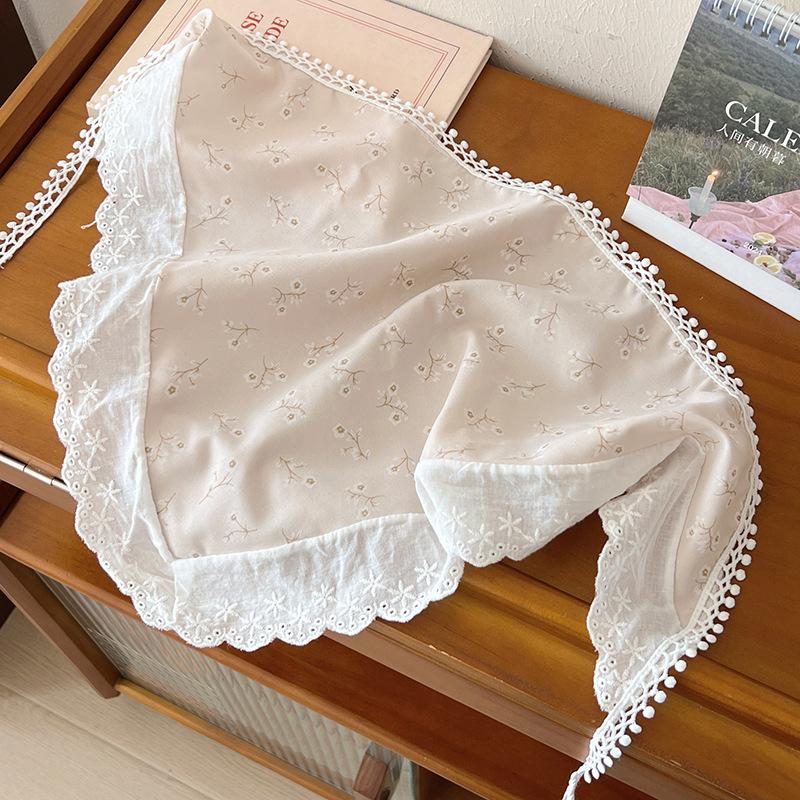 Headscarf summer women's pastoral triangle scarf literary retro crochet triangle scarf hat Y2K hot girl girl children hollow bud