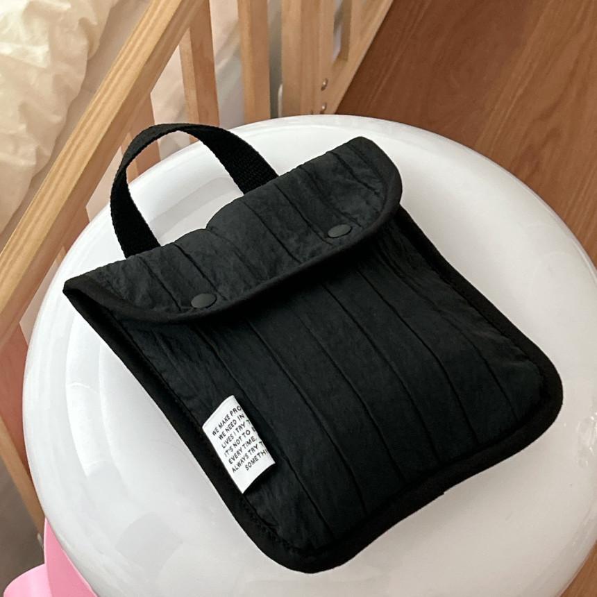 

Ins Simple Solid Color Vertical Stripe Portable Storage for Going Out Double Buckle Portable Storage Mobile Phone Coin Bag чорний