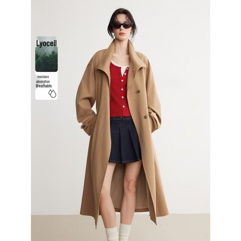 ELLE Women s French Style Long Trench Coat L