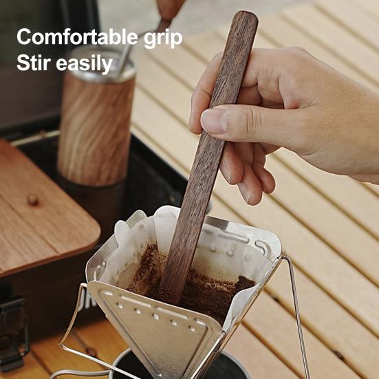 Outdoor Camping Coffee Stirrer Black Walnut Long Handle Pour-over Coffee Stirring Bar Portable Heavy Duty Wooden Mixer Stick Coffee Accessories