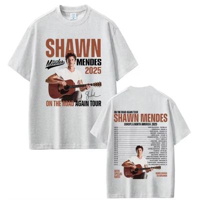Rapper Zpěvák Shawn Mendes na turné The Road Again Tour 2025 Album Merch Tričko Pánská Móda Nadměrné Tričko s Krátkým Rukávem Streetwear