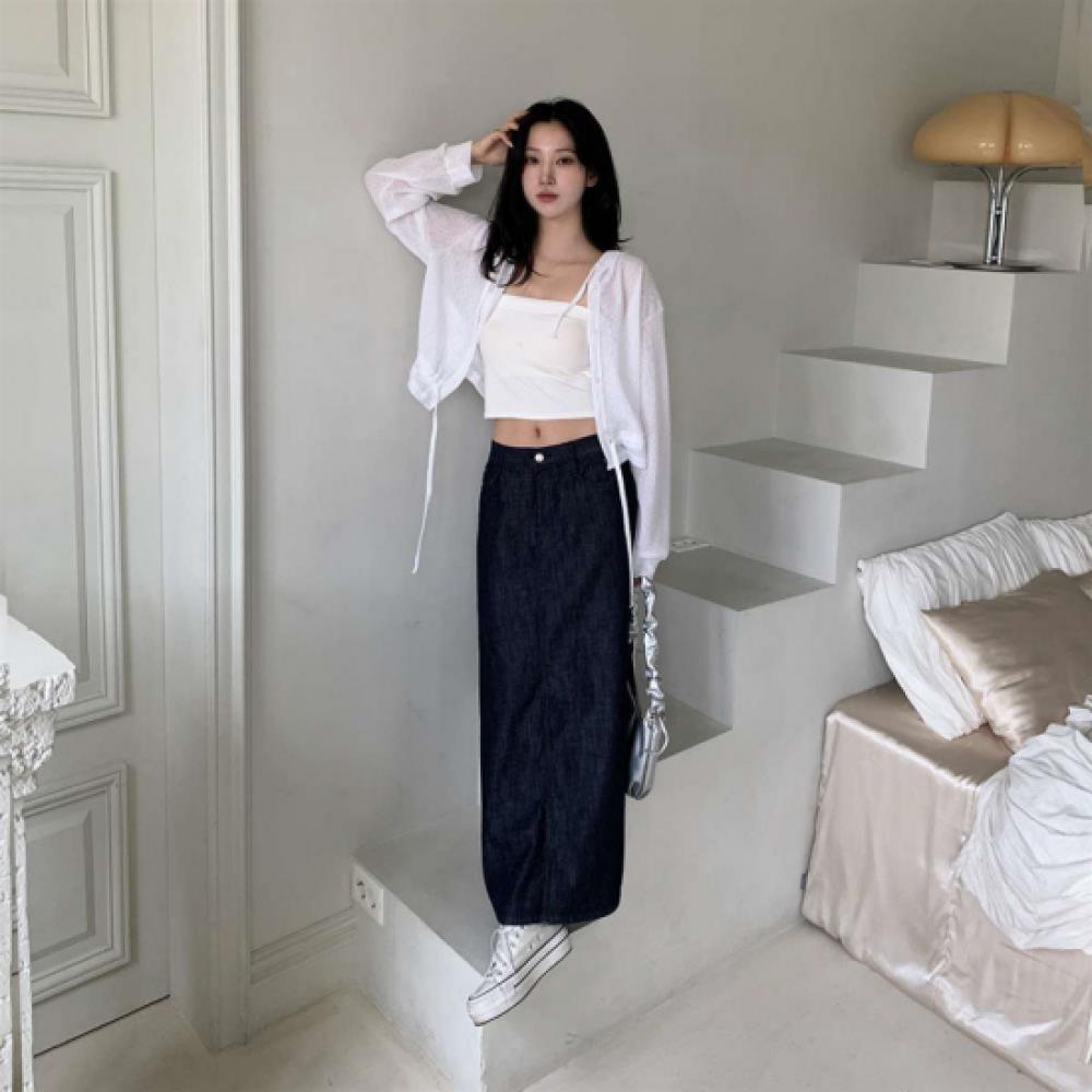 New Arrivals Open Run Women Hip Mood Split Long Denim Skirt Non Fade