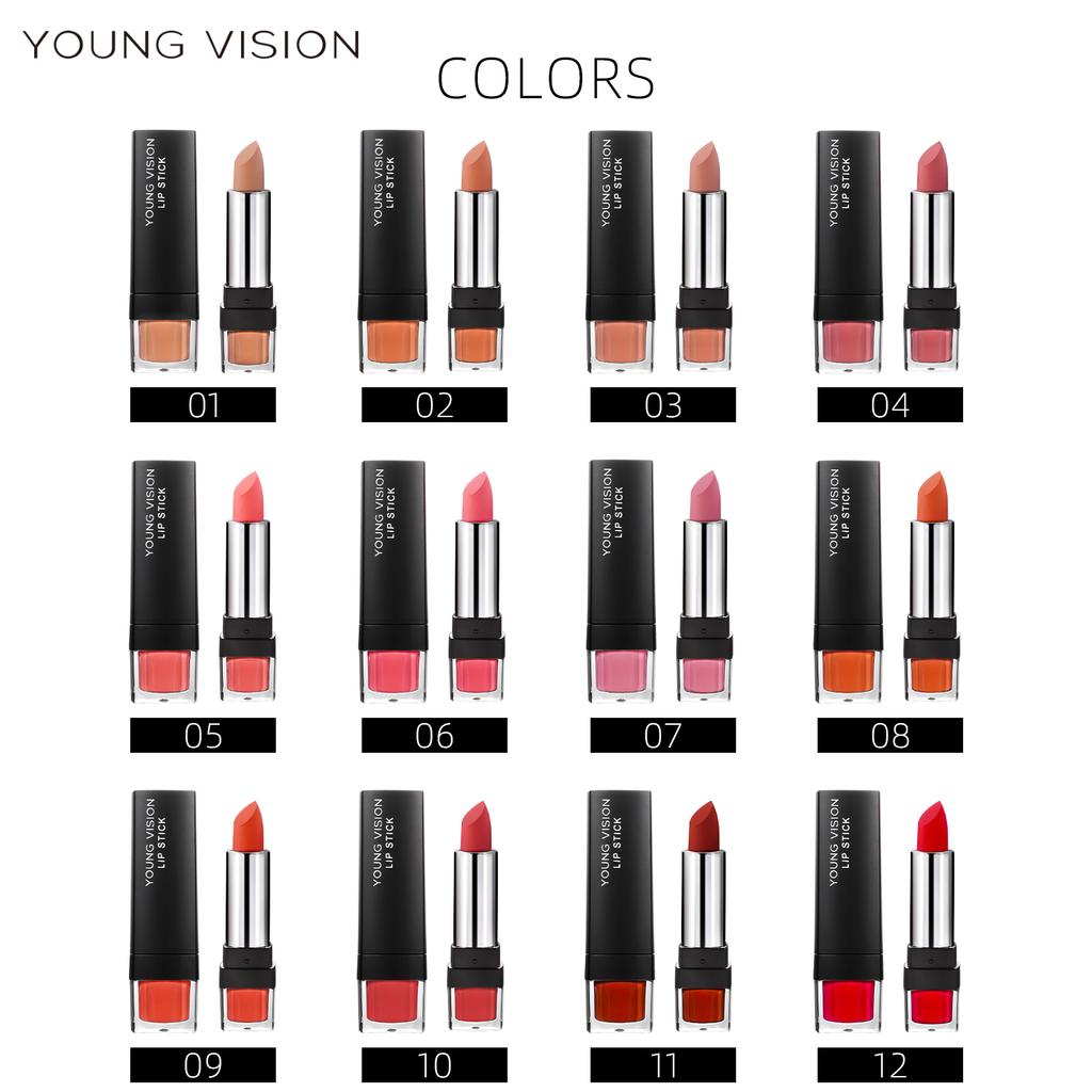 YOUNG VISION Mute and dry 12 color single lipstick Velvet non-stick cup lip balm