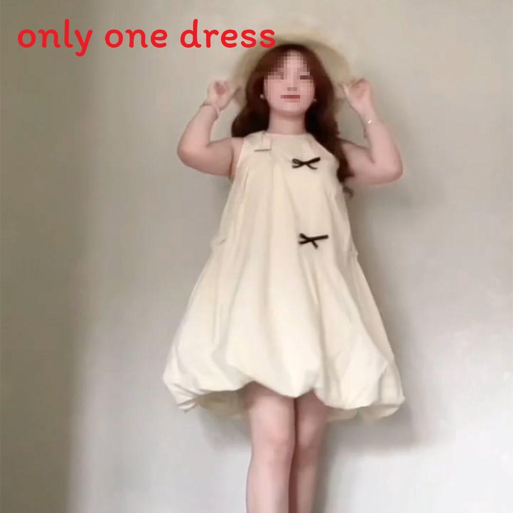 French Sweet Bowknot Sleeveless Dress With Knit Fabric For Summer Casual Wear