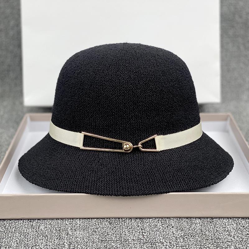 

Temperament Versatile Spring Summer Knitted Cotton Yarn Metal Button Decorative Ladies Casual Basin Hat Fisherman Hat M（56-58cm） чорний