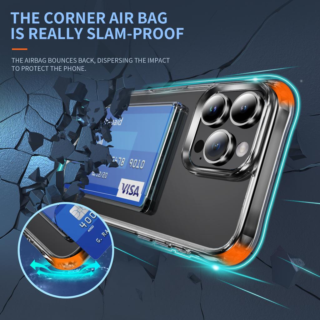 For iPhone 16 Pro Max Case Protective TPU Phone Cover with Card Holder